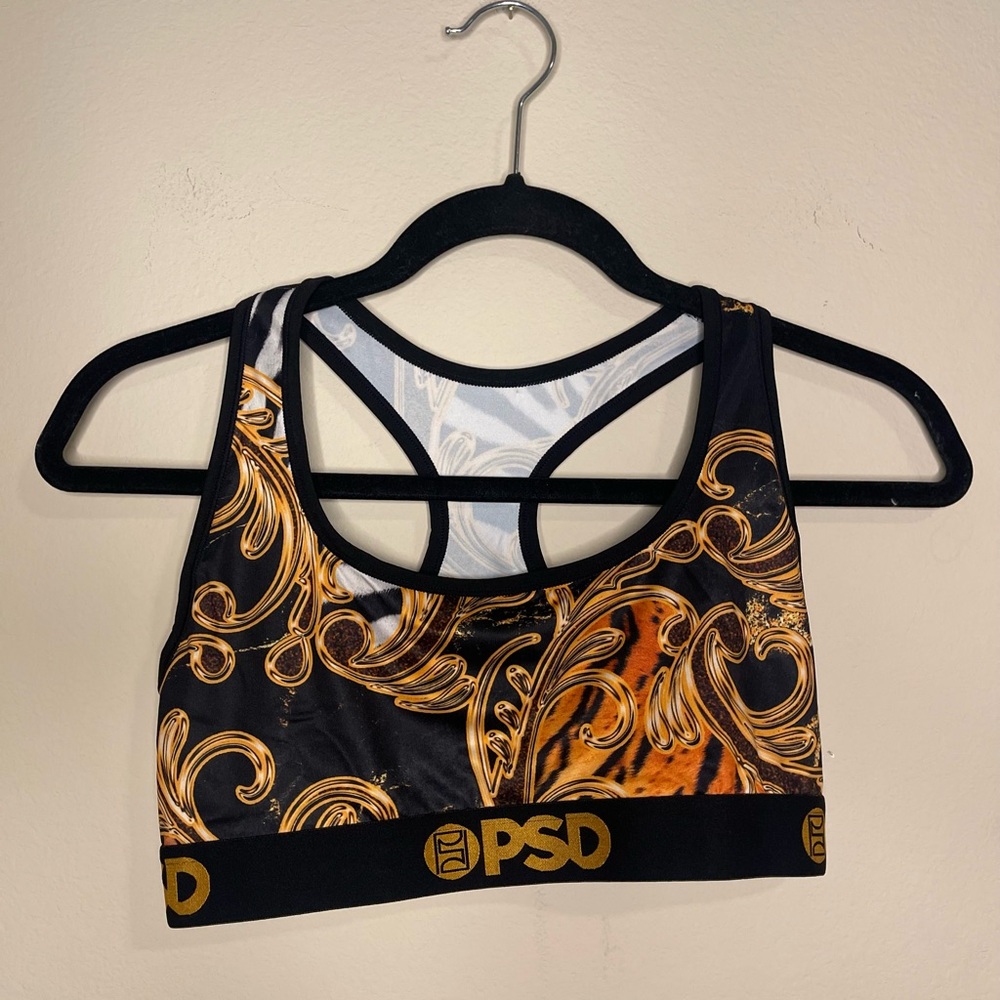 PSD Women's Black and Gold Sports Bra